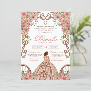 Ro Guld Rosa Elegant Western Charra Quinceanera Inbjudningar