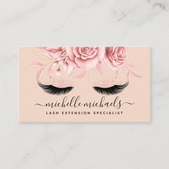 Ro Guld  Rosa Eyelash Blommigt Vattenfärg Visitkort (Framsida)
