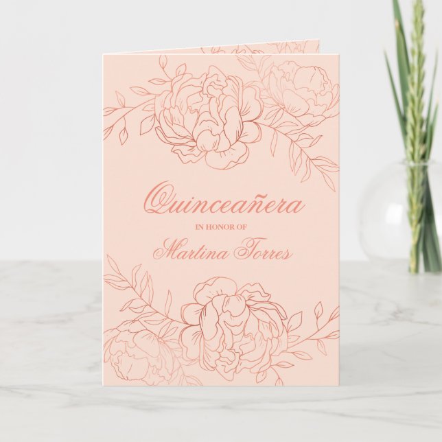 Ro Guld &  Rosa Fine Art Blommigt Quinceanera Inbjudan (Framsida)