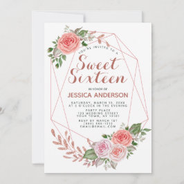 Ro Guld Rosa Geometric Glitter Sweet sixteen Inbjudningar
