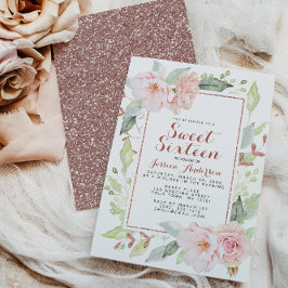 Ro Guld Rosa Geometric Glitter Sweet sixteen Inv. Inbjudningar