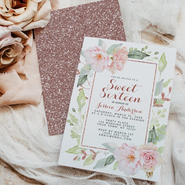 Ro Guld Rosa Geometric Glitter Sweet sixteen Inv. Inbjudningar (Skapare uppladdad)