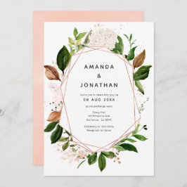 Ro Guld &  Rosa Geometric Greenery Bröllop Inbjudningar