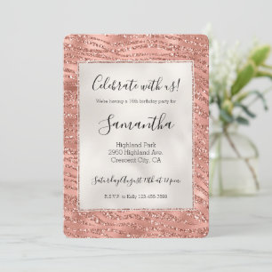 Ro Guld Rosa Glam Glitter Zebra tryck Inbjudningar