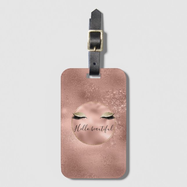 Ro Guld Rosa Glam Glitzy Black Eyelash Bagagebricka (Framsida vertikal)