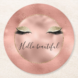 Ro Guld Rosa Glam Glitzy Black Eyelash Underlägg Papper Rund