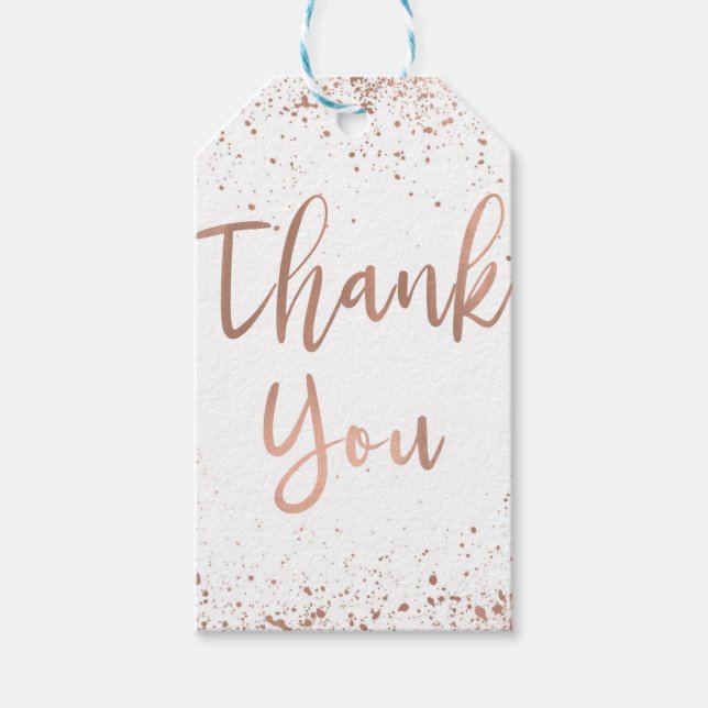 Ro Guld Rosa Glam Modern Chic Bröllop Tack Presentetikett (Framsidan)