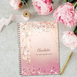 Ro guld rosa glitter-balletdansmonogram anteckningsbok
