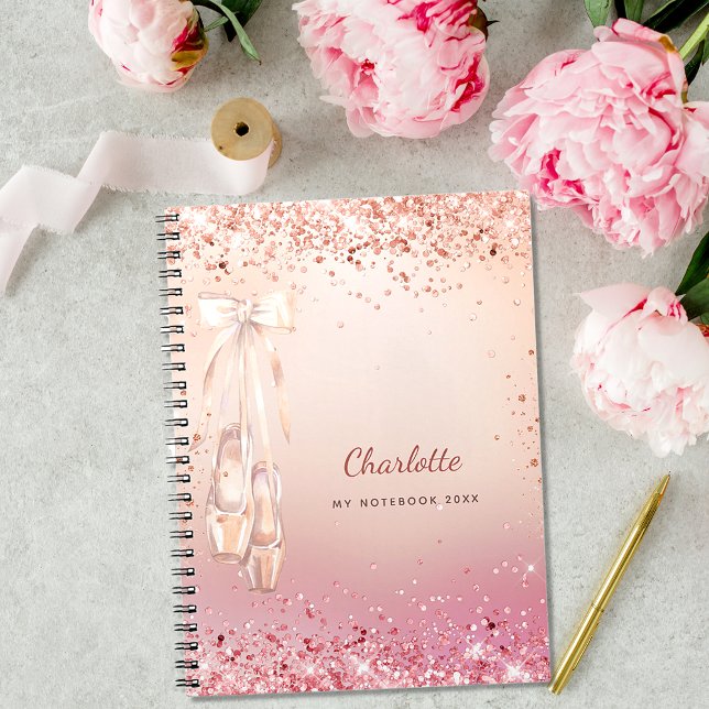 Ro guld rosa glitter-balletdansmonogram anteckningsbok (Skapare uppladdad)
