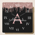 Ro Guld -  Rosa Glitter Black Monogram Fyrkantig Klocka<br><div class="desc">Ro Guld -  monogram för Rosa och svart Gnistra i Glitter och Namn för första lyxmuren. Det gör perfekten söt 16-årsdag,  bröllop,  möhippa,  årsdag,  barndusch eller filmfest för någon som kärlek glam lyx och chic stilar.</div>