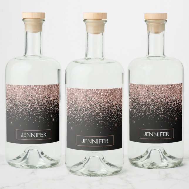 Ro Guld  Rosa Glitter Chic Monogram Namn Spritflaskor Etikett (Flaskor)