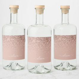 Ro Guld Rosa Glitter Chic Monogram Namn Spritflaskor Etikett