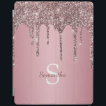 Ro Guld Rosa Glitter Drives Gnistra Monogram Namn iPad Skydd<br><div class="desc">Njut av den här eleganten med ditt namn och monogram eller en början,  med chic och glatt ro rosa glitter droppar över en guld av metallfolie från ro guld.</div>