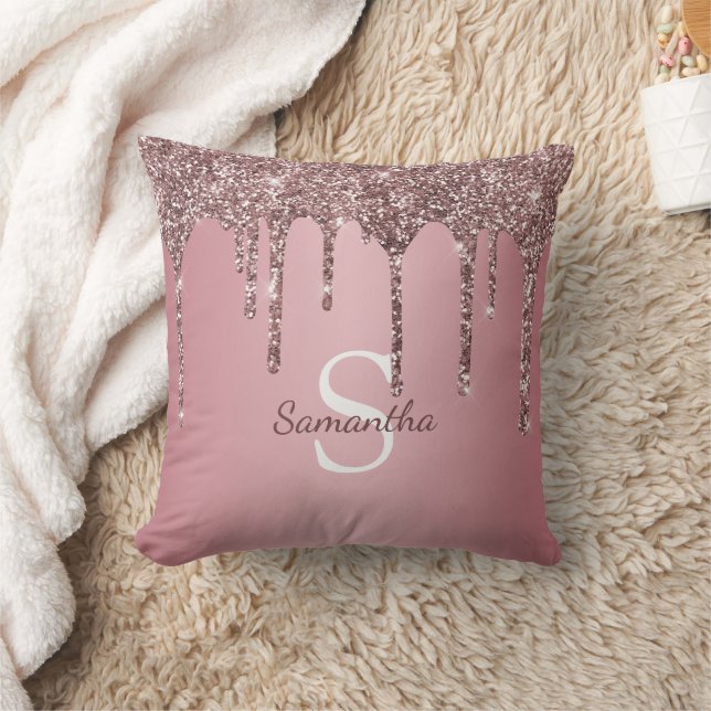 Ro Guld Rosa Glitter Drives Gnistra Monogram Namn Kudde (Filt)