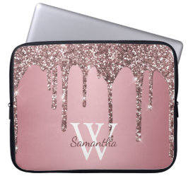 Ro Guld Rosa Glitter Drives Gnistra Monogram Namn Laptop Fodral