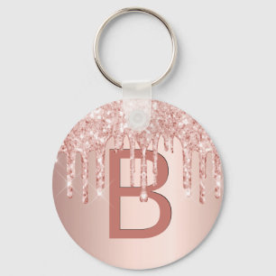 Ro guld rosa glitter droppar gnistra monogram nyckelring