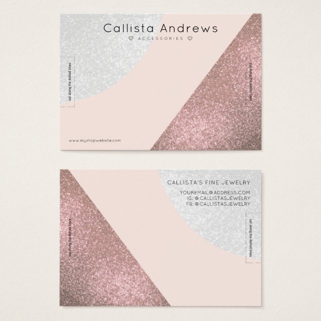 Ro Guld Rosa Glitter Geo Heart Bracelet Visning Visitkort (Framsida & baksida)