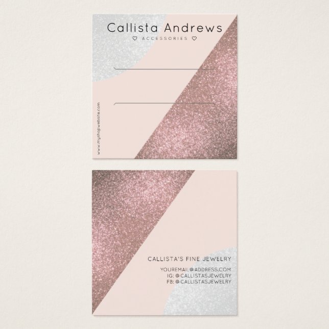 Ro Guld Rosa Glitter Geo Heart Clip Visning Fyrkantigt Visitkort (Framsida & baksida)