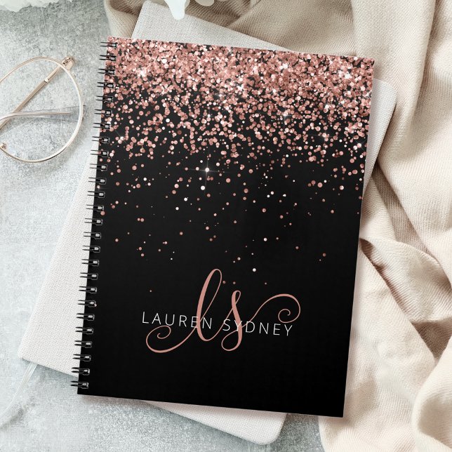 Ro Guld  Rosa Glitter Glam Monogram Namn Anteckningsbok (Skapare uppladdad)