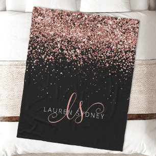 Ro Guld  Rosa Glitter Glam Monogram Namn Fleecefilt