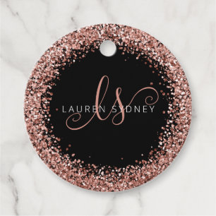 Ro Guld Rosa Glitter Glam Monogram Namn Gåvor Etiketter