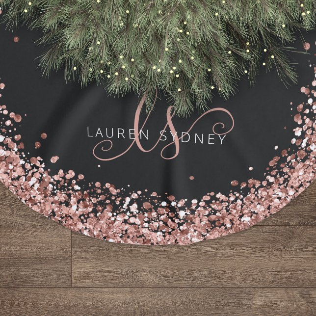 Ro Guld  Rosa Glitter Glam Monogram Namn Julgransmatta Borstad Polyester (Skapare uppladdad)