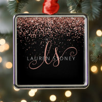 Ro Guld  Rosa Glitter Glam Monogram Namn
