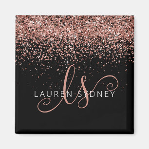Ro Guld  Rosa Glitter Glam Monogram Namn Magnet