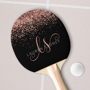 Ro Guld  Rosa Glitter Glam Monogram Namn Pingisracket