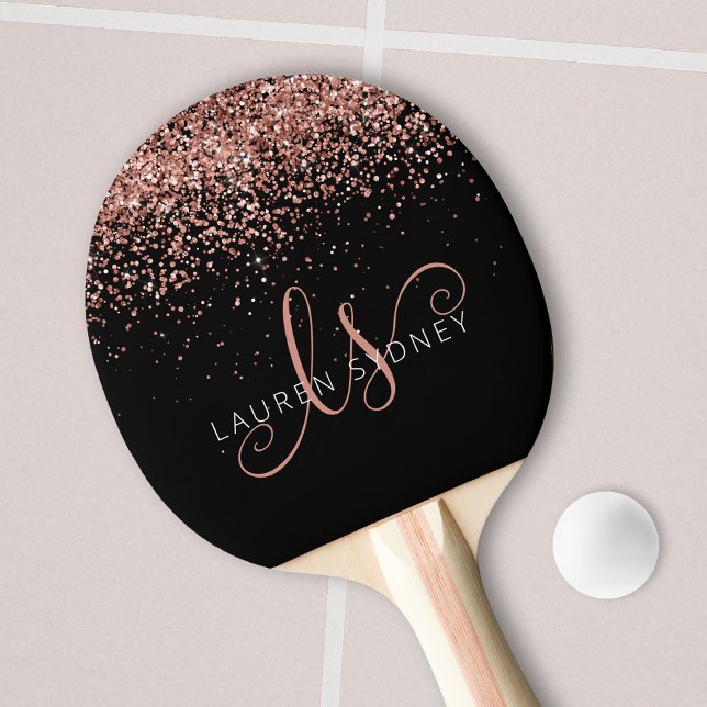 Ro Guld  Rosa Glitter Glam Monogram Namn Pingisracket (Skapare uppladdad)