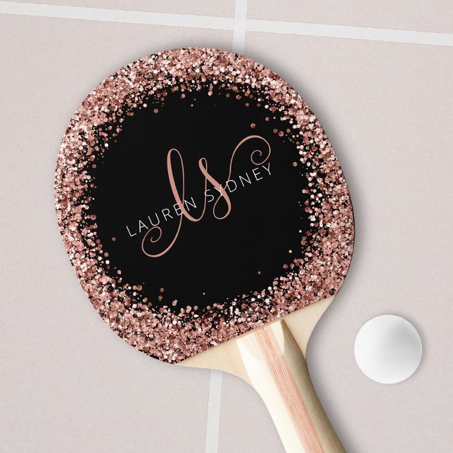 Ro Guld  Rosa Glitter Glam Monogram Namn Pingisracket (Skapare uppladdad)