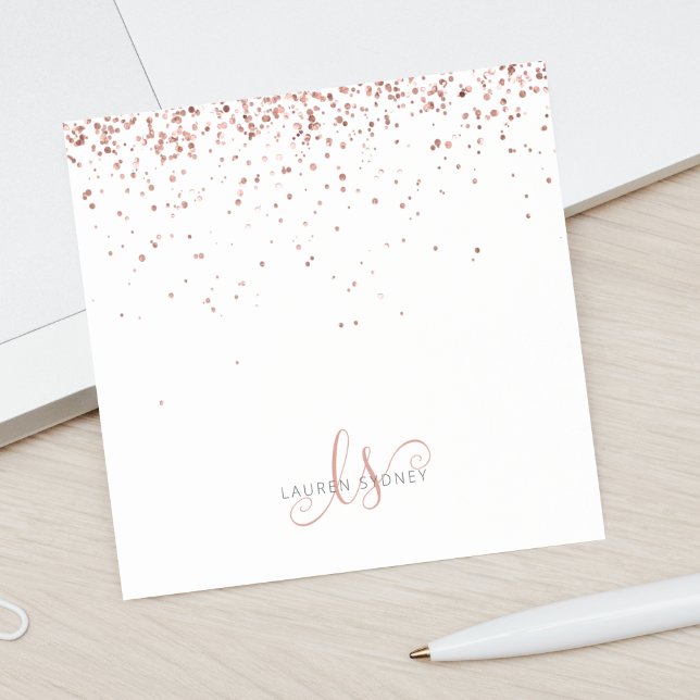Ro Guld  Rosa Glitter Glam Monogram Namn Post-it Block (Skapare uppladdad)