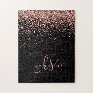 Ro Guld  Rosa Glitter Glam Monogram Namn Pussel