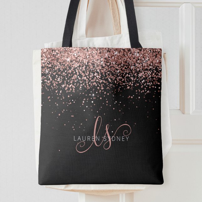 Ro Guld  Rosa Glitter Glam Monogram Namn Tygkasse (Skapare uppladdad)