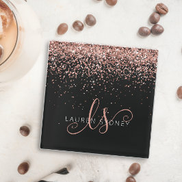 Ro Guld  Rosa Glitter Glam Monogram Namn Underlägg Papper Kvadrat