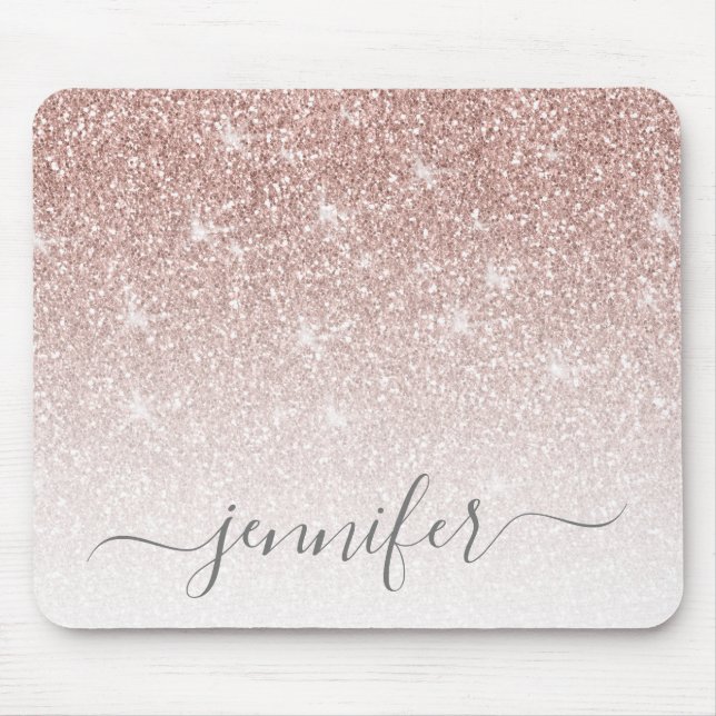 Ro Guld  Rosa Glitter Gnistra Ditt namn Musmatta (Framsidan)