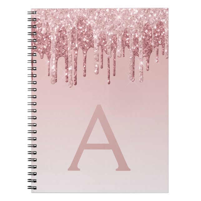 Ro Guld Rosa Glitter Gnistra Monogram bärbar dator Anteckningsbok (Framsidan)