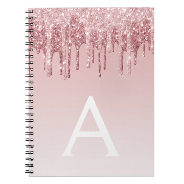 Ro Guld Rosa Glitter Gnistra Monogram bärbar dator Anteckningsbok (Framsidan)