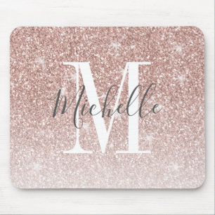 Ro Guld Rosa Glitter Gnistra Monogram Namn Musmatta
