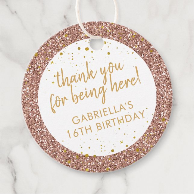 Ro Guld Rosa Glitter Gnistra  Tack Gåvor Etiketter (Framsida)