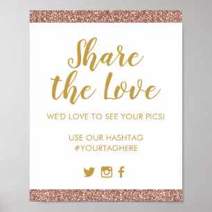 Ro Guld Rosa Glitter  Kärlek Hashtag-skylten Poster