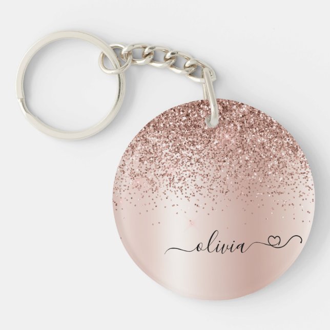 Ro Guld -  Rosa Glitter Metall Monogram Namn (Framsidan)