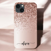 Ro Guld -  Rosa Glitter Metall Monogram Namn