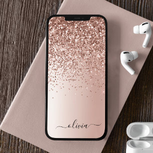 Ro Guld -  Rosa Glitter Metall Monogram Namn