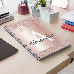 Ro Guld - Rosa Glitter Metall Monogram Namn Anteckningsbok