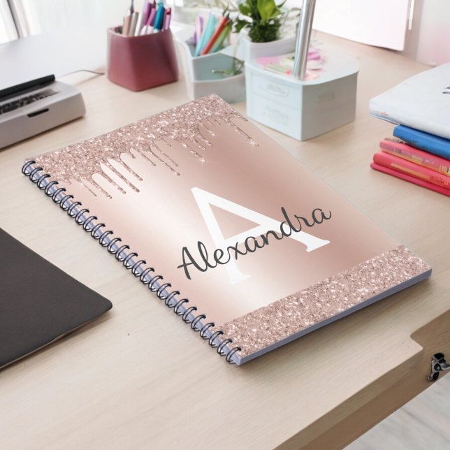 Ro Guld -  Rosa Glitter Metall Monogram Namn Anteckningsbok (Skapare uppladdad)