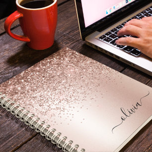 Ro Guld - Rosa Glitter Metall Monogram Namn Anteckningsbok
