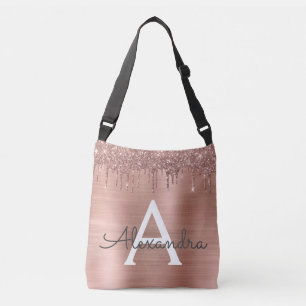 Ro Guld - Rosa Glitter Metall Monogram Namn Axelväska
