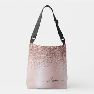 Ro Guld -  Rosa Glitter Metall Monogram Namn Axelväska