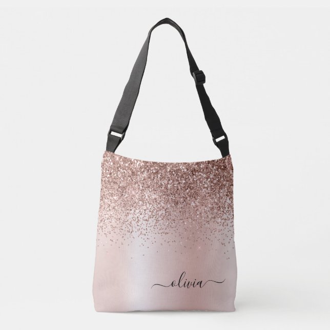 Ro Guld -  Rosa Glitter Metall Monogram Namn Axelväska (Framsida)
